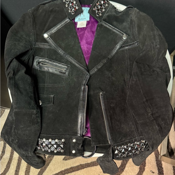 Gorgeous!! Marciano Black Leather Women's Jacket with Silver studded jewels - Picture 7 of 11